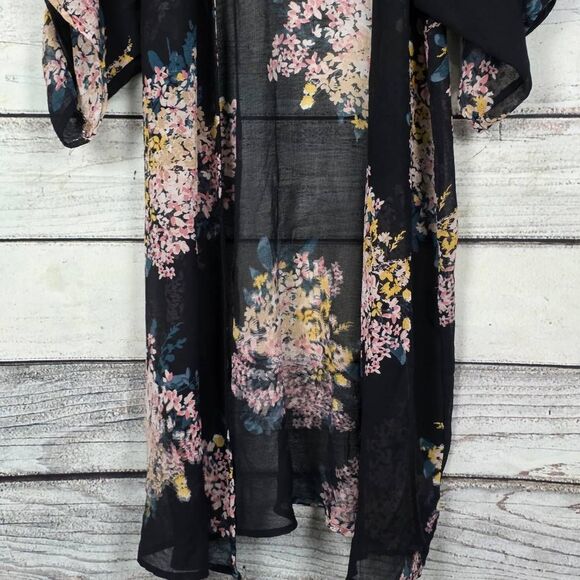 Maurices Black Floral Sheer Kimono Cardigan - Picture 3 of 8
